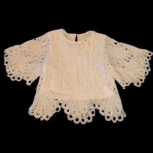 NWT Blue Tassel Eyelet Blouse